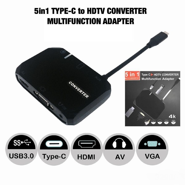 5 in 1 Type-C to HDTV Converter Multifunction Adapter - alibuy.lk