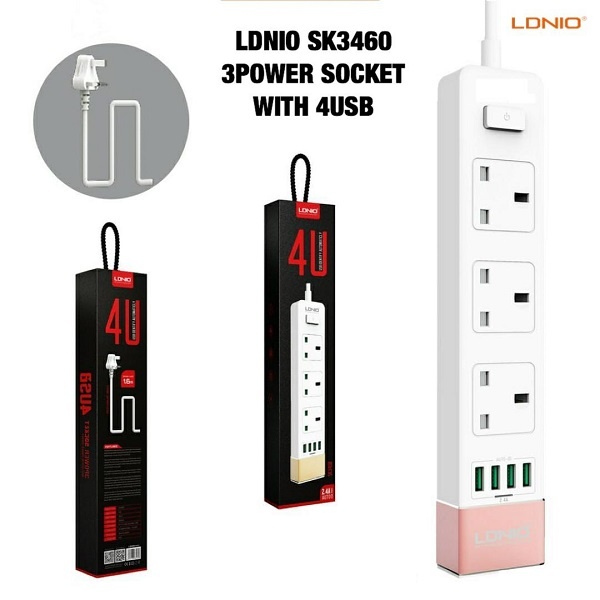 LDNIO SC3460 3 Power Socket with 4USB Port - alibuy.lk